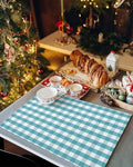 Rustic Teal White Buffalo Check Plaid Pattern Placemat 1PC, Farmhouse Heat Resistant Washable Table Place Mats Cotton Table Linens Party Holiday Decor for Kitchen Dining Outdoor Indoor