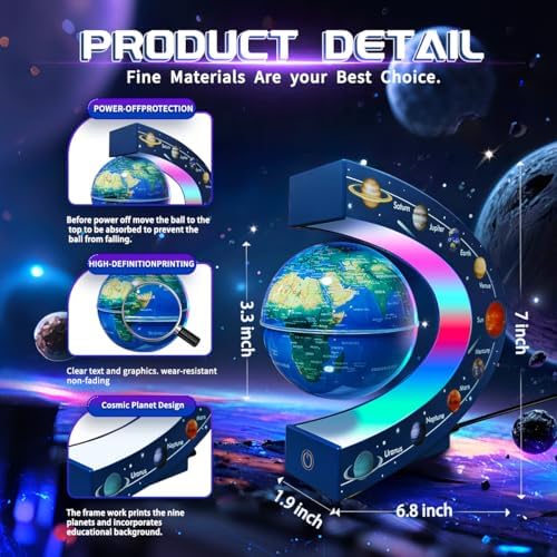 Magnetic Levitating Floating Globe with 7 Colored Lamp, Cool Tech Gadgets Gifts World Globe for Men Father Boys Girls Kids, Birthday Gifts Home Office Desk Decor Display Frame