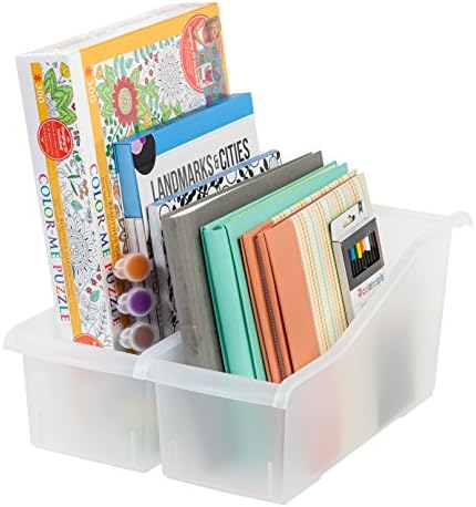 IRIS USA 8-Pack, Connecting Book Bin Organizer Magazine Holder, Clear | Organize books, folders, school supplies and classroom materials with connecting storage for teachers and students