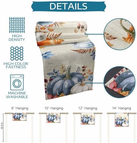 Fall Pumpkin Table Runner Dresser Scarf 13 x 36 Inch Blue Orange Maple Leaf Rustic Table Runners Non-Slip Heat Resistant Kitchen Dining Table Decor for Autumn Thanksgiving Holidays Indoor Outdoor