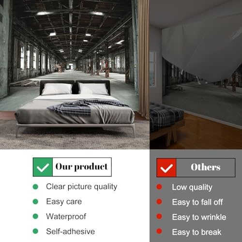Wall Mural Peel and Stick Empty Abandoned Large Wallpaper Self Adhesive Contact Paper Removable 3D Wall Sticker for Living Room Bedroom 69"x96"