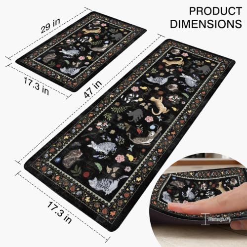 Ghost Black Cat Halloween Kitchen Rugs and Mats Set of 2, (17"x47"+17"x30") Gothic Cute Spooky Season Pumpkin Trick Or Treat Non Skid Washable Runner Rugs for Home Decor Decorations and Accessories