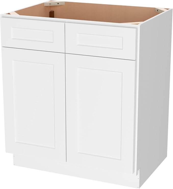 Furinno Shaker Bath Vanity Cabinet Without Top, 2-Door, White | 21 D x 30 W x 34.5 H, Adjustable Hinges, Soft-Close Shaker-Style Door, Ready to Assemble, Plywood, for Bathroom, Washroom