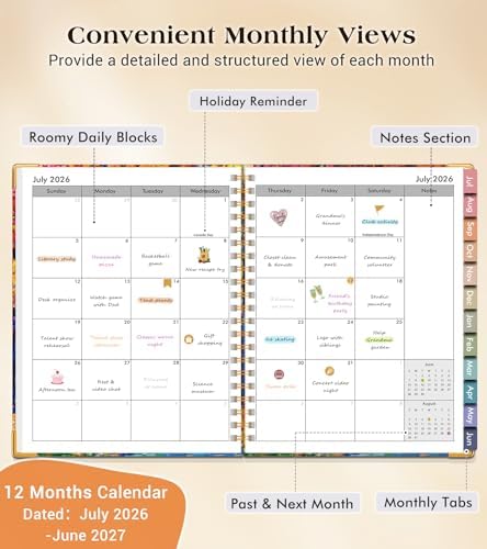 Academic Planner 2026-2027, Hardcover Weekly and Monthly Calendar Planner from July 2026 - June 2027, 6.1" x 8.2" A5 Daily Agenda with Tabs, College School Organizer for Student Teacher, Autumn Woods