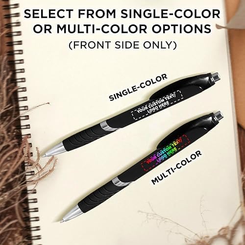 DISCOUNT PROMOS Ballpoint Pens With Rubber Grip - 100 pack - Customizable Text, Logo - Black Ink Ball Point Pen with Soft Touch Plastic - Black