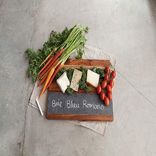 Twine Rustic Farmhouse Wood with Slate Cheese Board and Chalk Set, Acacia Wood and Natural Slate Cutting Board, Soapstone Chalk, 15" by 11", Gourmet Gift Set