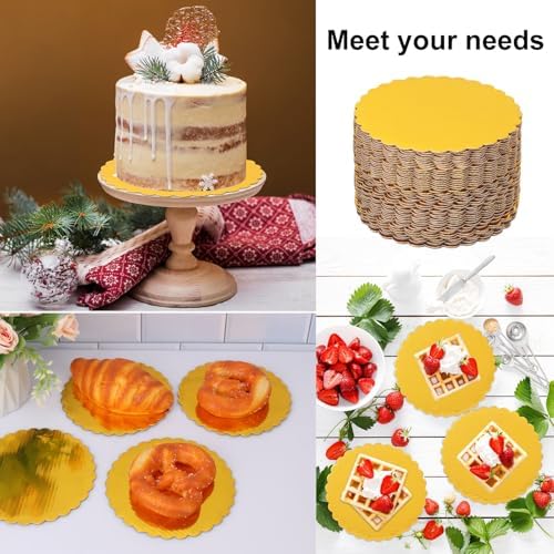 130 Pack 6 Inch Gold Cake Boards, Rounds Cake Cardboard, Flower Edge Cake Base, Disposable Round Cake Board for Wedding, Party, Anniversaries, Birthday Decor