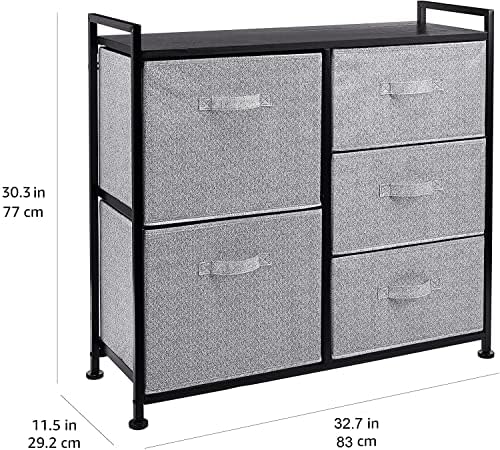 Amazon Basics Closet Organizer with 5-Fabric Storage Drawers for Bedroom, Living Room, Black