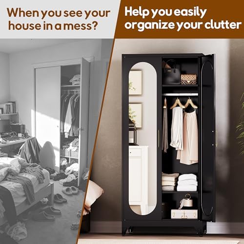 UNICOLY 71" Metal Armoire Wardrobe Cabinet with Mirror Doors