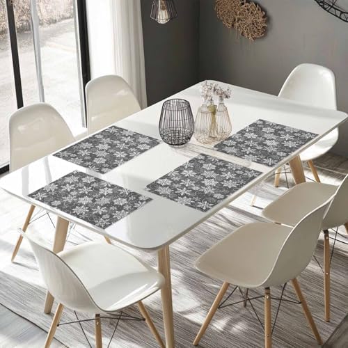 Christmas Placemat 1PC, Grey White Snowflakes Pattern Heat Resistant Washable Table Place Mats Winter Cotton Table Linens Party Holiday Decor for Kitchen Dining Outdoor Indoor