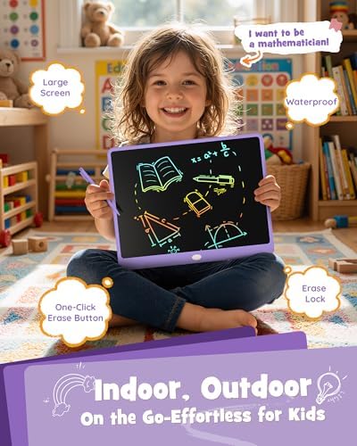 LCD Writing Tablet 16 Inch, Colorful Electronic Doodle Board Drawing Tablet, Memo Board, Drawing Pads with Lanyard, Travel Educational Toys Gifts for Kids Toddlers (Purple-16Inch)
