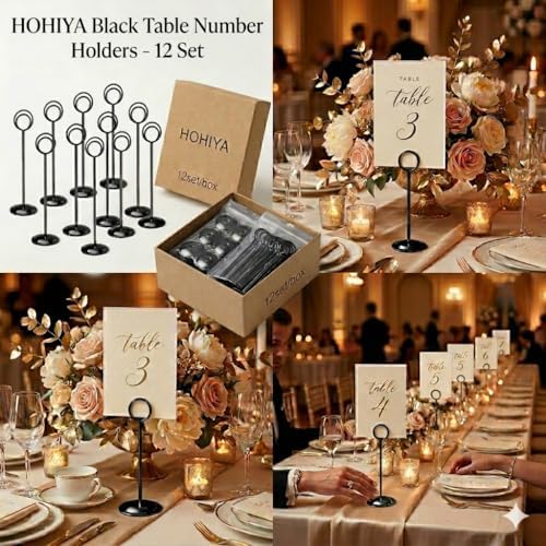 HOHIYA 12 Pack Black Table Number Holders 12" Wedding Place Card Stands