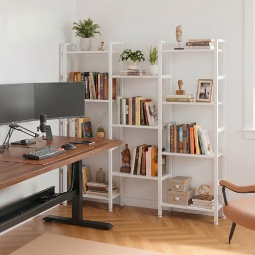 Triple Bookshelf, Free Standing Bookcase with Open Storage Shelves