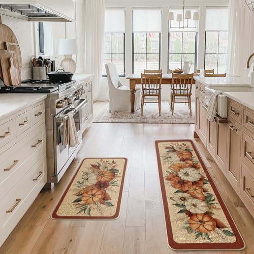 Artoid Mode Corn Flower Pumpkin Fall Kitchen Mats Set of 2-17x29+17x59