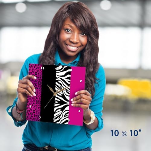 Janna Salak Designs DPP_35436_1 Pink Black and White Animal Print Leopard and Zebra Wall Clock, 10 by 10-Inch