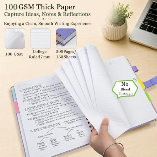 5 Subject Spiral Notebook with Pocket Dividers, 8''x10'' 300 Pages Notebook
