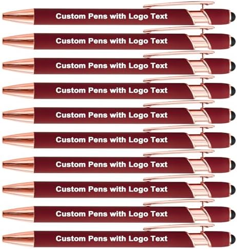 Personalized Pens Ballpoint with Stylus, Wine, 10 Pcs