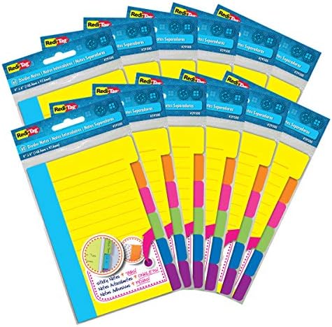 Redi-Tag Divider Sticky Notes, Tabbed Self-Stick Lined Notepads, 720 Ruled Notes, 4" x 6", 12 Books Per Pack, Assorted Colors (B29512)