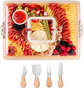 CAWIU Charcuterie Board with Lid and Handle - Portable Travel Design Bamboo Cheese Board Set with 4 Cheese Tools, Gift for Housewarming, Weddings, Picnics(8 Compartments, White)