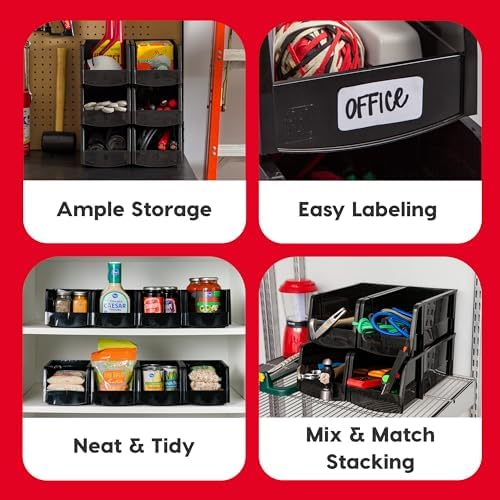 IRIS USA 12-Pack, Small Stackable Storage Bins, Black