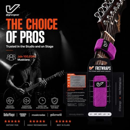 Gruv Gear Fret Wrap & Guitar Mute, Fretwrap for Acoustic, Electric & Bass | String Dampener Recording, Tapping & Practice Accessory (1 Pack, Extra Large Purple, Fits 7-12 String Bass, Extended Guitar