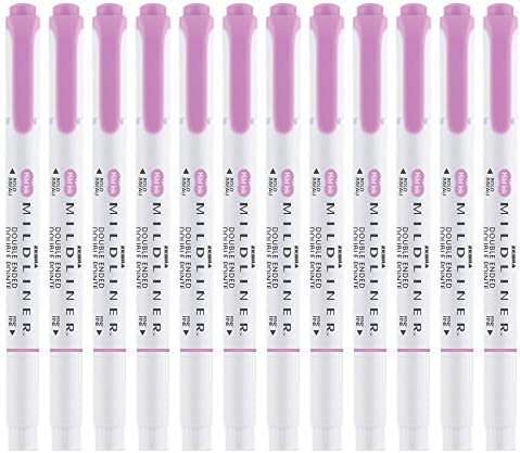 Zebra Pen MILDLINER No Bleed Highlighter, Magenta Color, Dual Tip, 12-Pack