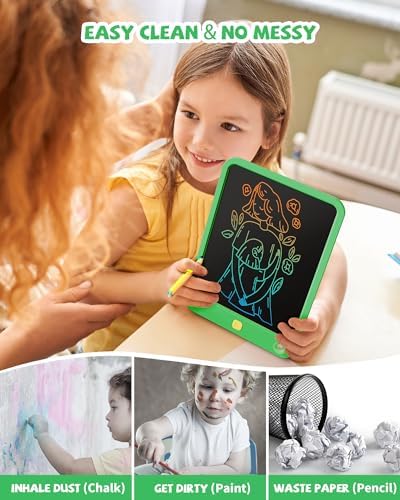 LCD Writing Tablet 10 Inch, Toys for 3 4 5 6 7 8 9 10 Year Old Boys Girls, Colorful Doodle Board Drawing Tablet, Gift for Boys Toddlers Age 3-12 Years, Memo Board, Drawing Pads with Lanyard (Green)