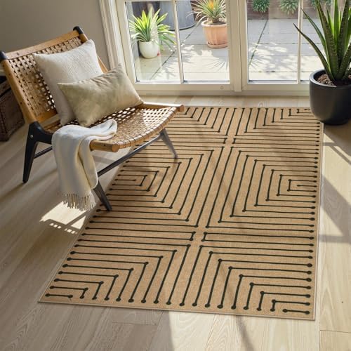Lahome Neutral 3x5 Outdoor Rug, Black Easy Jute Entry Front Door Rug