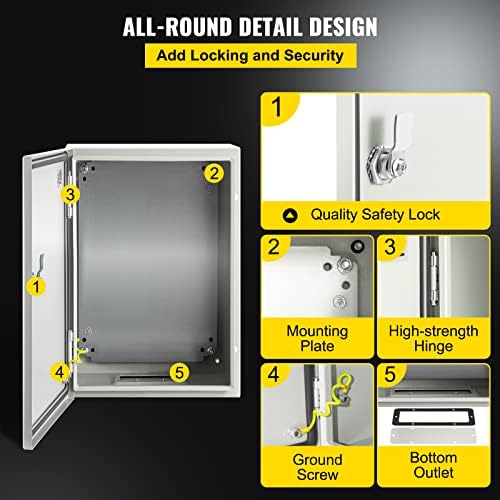 VEVOR NEMA Steel Enclosure, 12" x 8" x 6" NEMA 4X Steel Electrical Box,IP66 Waterproof & Dustproof,Outdoor/Indoor Electrical Junction Box,with Mounting Plate