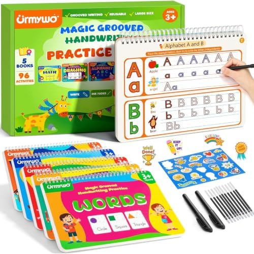 Magic Grooved Writing Practice Books, 96 Reusable Activities, Ages 3-8