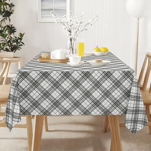 DWCN Checkered Tablecloth, 54 x 80 Inch, Rectangular, Grey and White