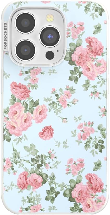 PopSockets iPhone 14 Pro Phone Case with MagSafe- Cottage Tutu Blue | Magnetic, Wireless Charging, Camera & Drop Protection, Light Blue, Baby, Flower, Floral