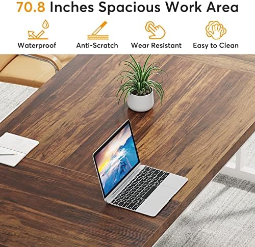 Tribesigns 70.8-Inch Executive Desk, Large Computer Office Desk Workstation, Modern Simple Style Laptop Desk Study Writing Table Business Furniture for Home Office (Brown/White, 70.8 Inch)