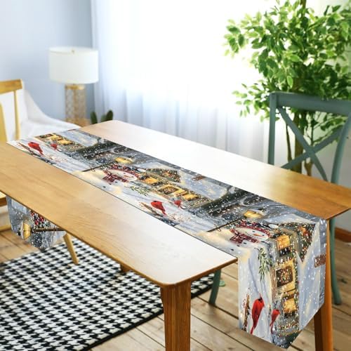 ALAZA Double-Sided Christmas Snowman Bird Snowflake Table Runner 14x108 Inches Long,Table Cloth Runner for Wedding Birthday Party Kitchen Dining Home Everyday Decor