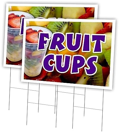 Fruit Cups 2 Pack of 24" x 36" Yard Sign & Stake | Advertise Your Business | Stake Included Image On Both Sides | Made in The USA
