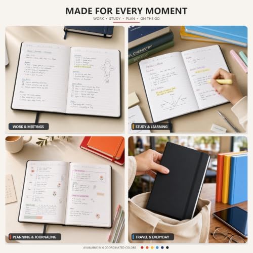 SUIN 6 Pack A5 Hardcover Lined Journal Notebooks, 6 Colors, 200 Pages Each