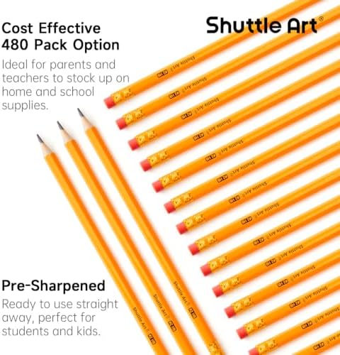 Shuttle Art 480 Pack #2 HB Pencils Pre-Sharpened, Bulk Pencils with Erasers