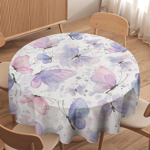 Purple Butterfly Tablecloth, Watercolor Pink Butterfly Abstract Cartoon Print Table Cloth for Farmhouse Kitchen Dinning Room Picnic Parties Home Decor, 36x36in
