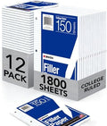 Kaisa Filler Paper Notebook Paper College Ruled 8"x10.5" Loose Leaf Paper for 3-Ring Binders 1800 Sheet/pack,12pack (Total 1800 Sheets)