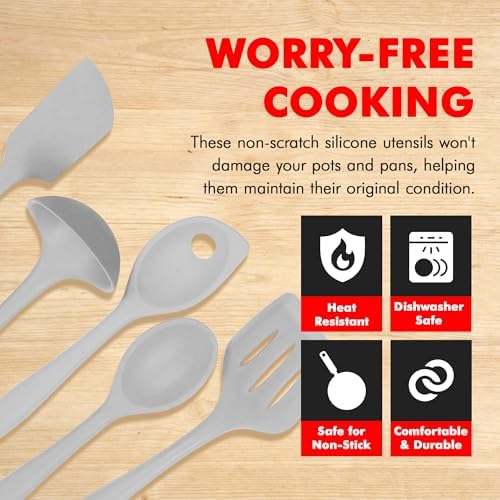 Chef Craft - Premium Silicone Kitchen Tools and Utensils Set, Non-Scratch, Withstands Temperatures up to 450°F, BPA-Free, 5 Piece Cooking Utensils Set, Gray