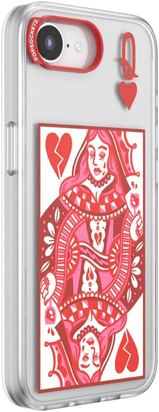 PopSockets iPhone 16/17E Phone Case with MagSafe- Heart Queen | Magnetic, Wireless Charging, Camera & Drop Protection, Heart, Valentines, Red, Textured