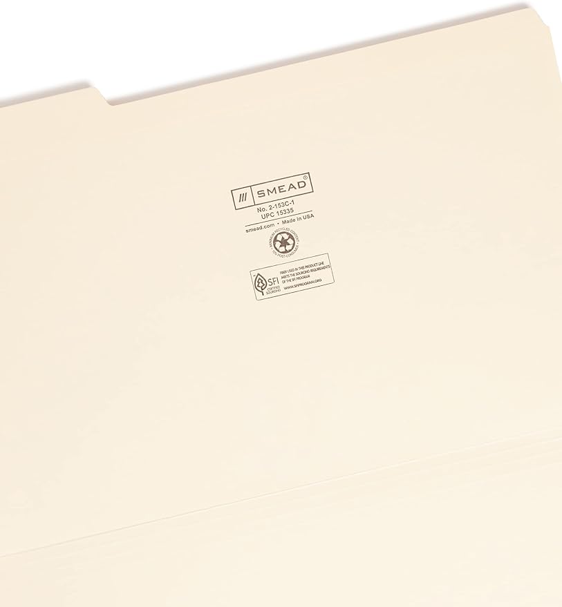 Smead File Folder, Reinforced 1/3-Cut Tab, Left Position, Legal Size, Manila, 100 per Box (15335)