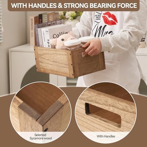 KIRIGEN Stackable Wood Storage Cube with Handles, Open Cubby Bin, Brown