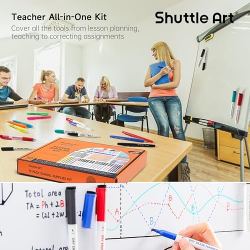 Shuttle Art 71 Pack School Supplies Kit, Back to School Supplies for Teachers, Middle High Schools, College School Supply with Highlighters, Pencils, Gel Pens, Dry Erase Markers, Felt Tip Pens, Glue