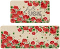 Baccessor Summer Kitchen Mats Set of 2, Geranium Floral Bee Kitchen Rugs for Floor Non Slip Absorbent Low-Profile Seasonal Farmhouse Home Decor 17x29 and 17x47 Inch