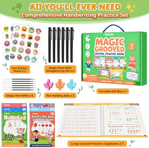 Magic Grooved Writing Practice for Kids Ages 3-8, 7 Reusable Large Books