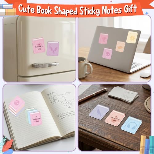 Laffact Books Shaped Sticky Notes Bulk, 24Pcs Book Lover Bookish Gifts