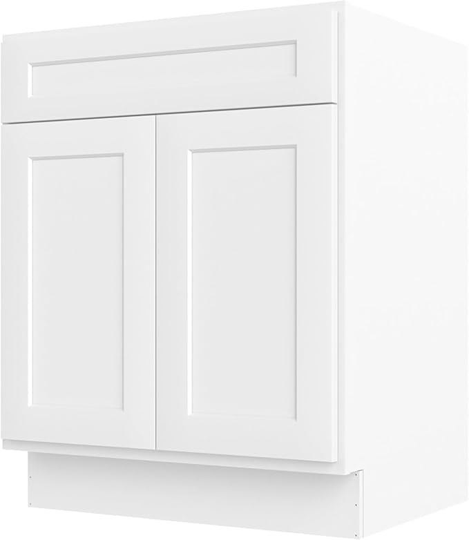 Furinno Shaker Bath Vanity Cabinet Without Top, 2-Door, White | 21 D x 27 W x 34.5 H, Adjustable Hinges, Soft-Close Shaker-Style Door, Ready to Assemble, Plywood, for Bathroom, Washroom