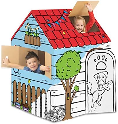 Bankers Box at Play Large Color in Dog Playhouse, Cardboard Playhouse and Life Size Craft Activity for Kids and Families