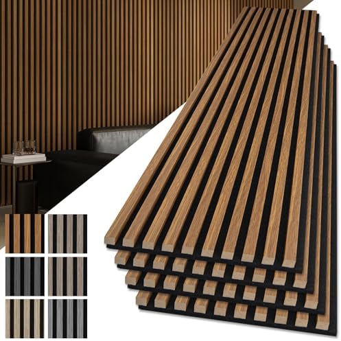 Art3d 108 x 12 in 3D Fluted Soundproof Wood Slat Wall Panel, 4-Pack, Teak